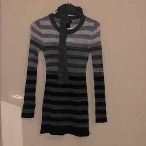 Striped sweater dress with scarf